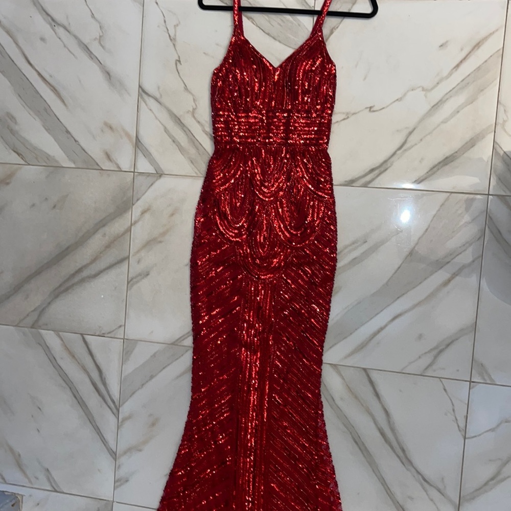 Prom stunning red dress fully beaded